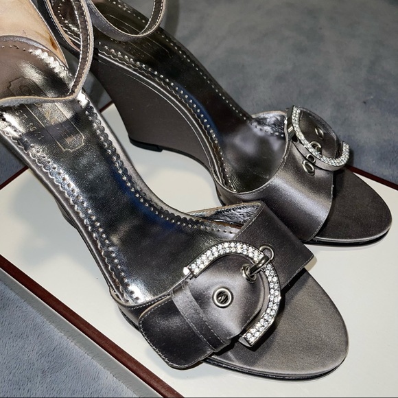 BRAND NEW Coach-Judy Satin, Size 7 Color-Silver, 3IN wedge heel with ankle strap - Picture 7 of 8